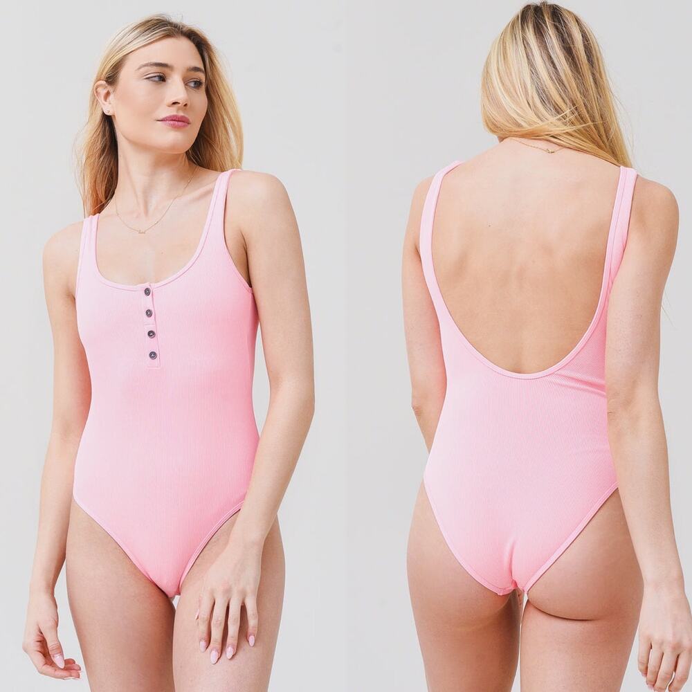 L*Space Ribbed Float On Classic One Piece Swimsuit Crystal Pink Women Large NWT